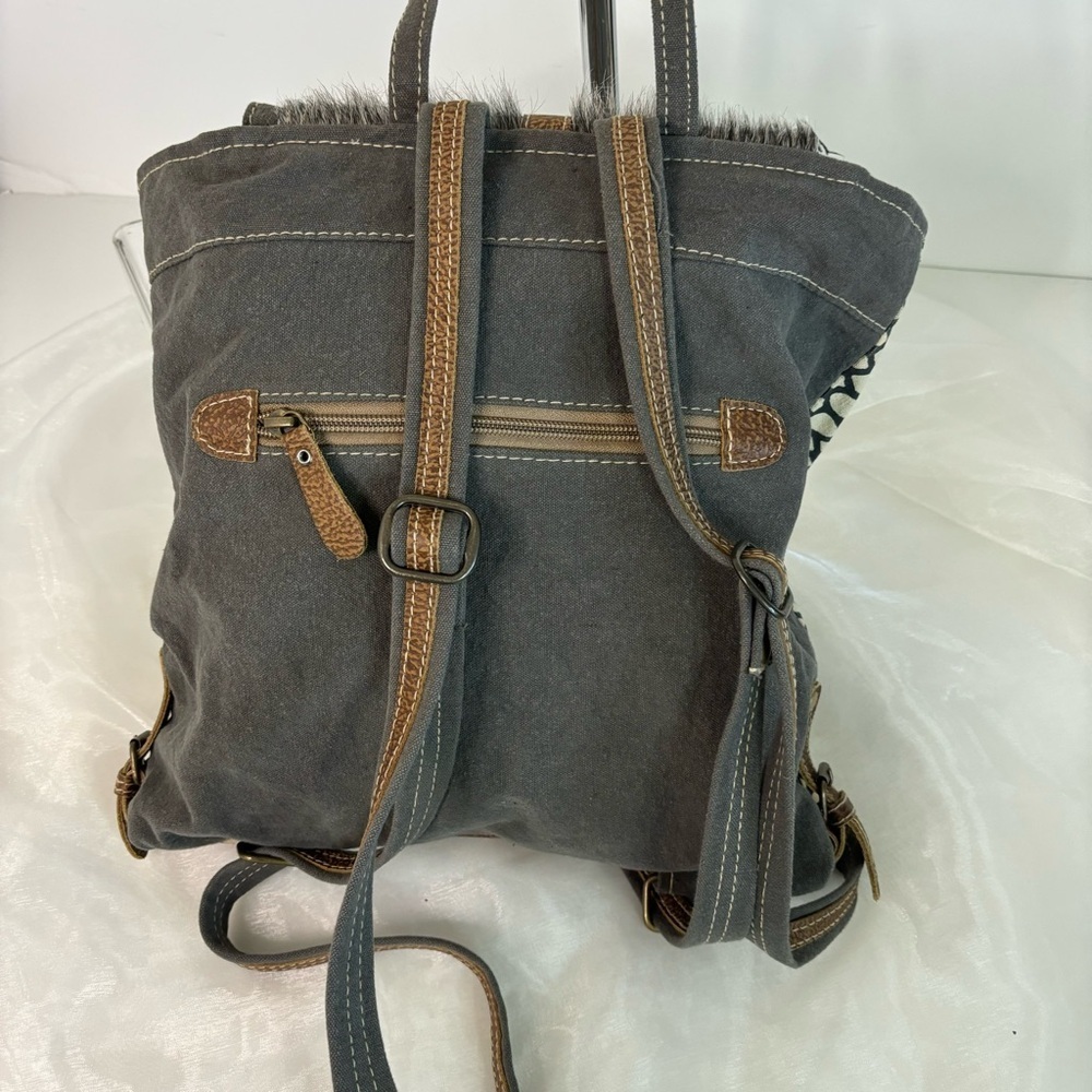 Myra Bag Gray Patterned Leather & Brown Trim Backpack - Picture 4 of 6